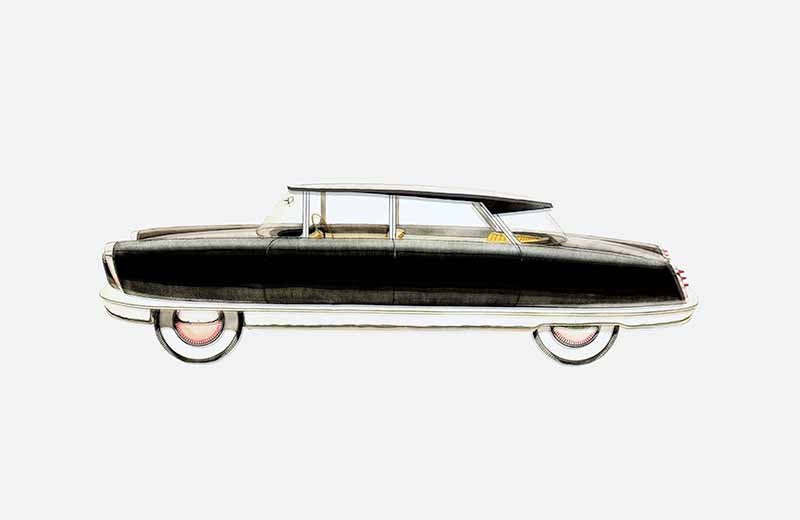 David Rowland 1949 black automobile drawing